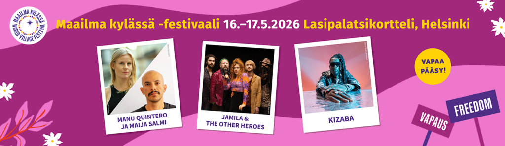 Maailma kylässä -festivaalin mainosbanneri.